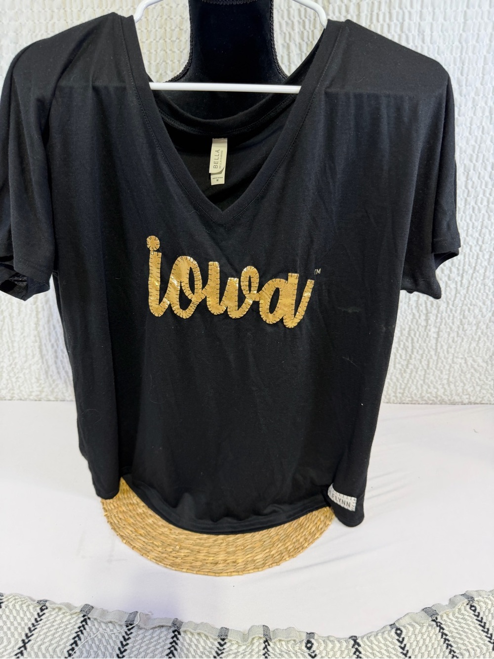 Bella Canvas Black V-Neck Tee with Gold 'iowa' Script